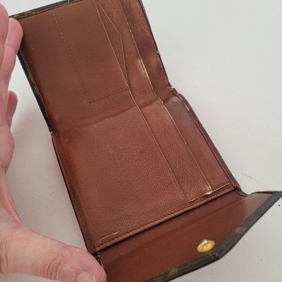 LOUIS VUITTON Vintage 80s Monogram Leather Wallet Brown Medium Trifold Elise - Picture 3 of 13